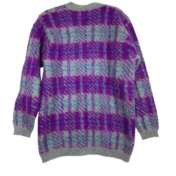 Vtg Pappagallo 90's Men's S Eclectic Grandpa Plaid Mohair Wool Cardigan Sweater - Picture 5 of 10